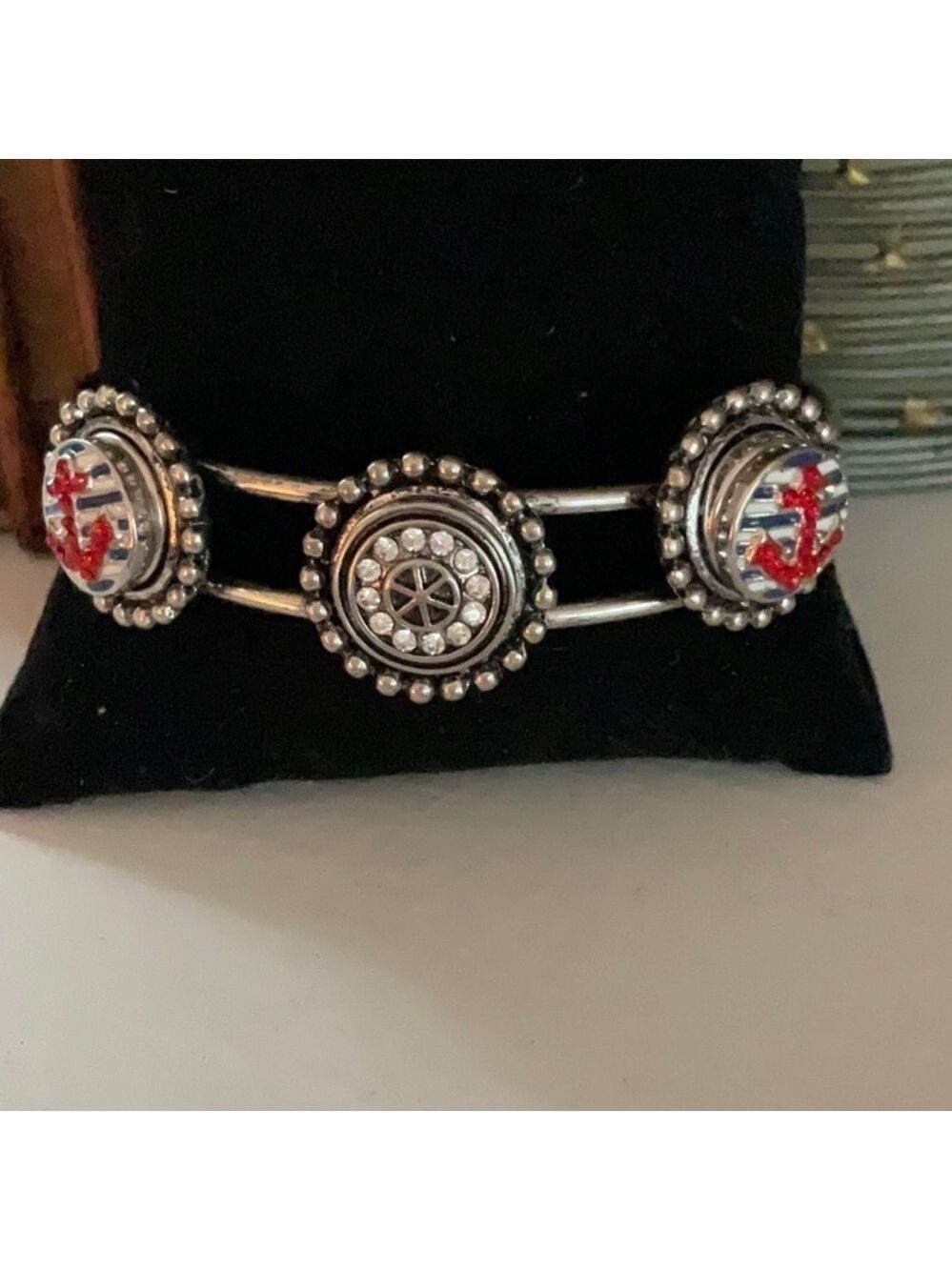 Silver Tone Cuff Bracelet with Three Snaps